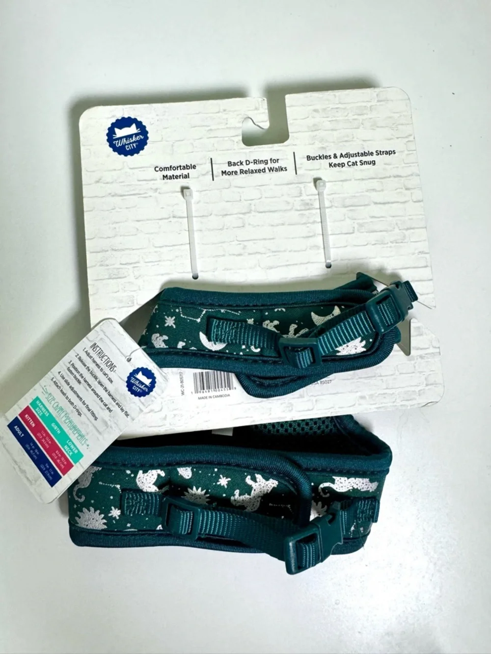 Teal Cat Harness & Leash Set with Celestial Cat Print
